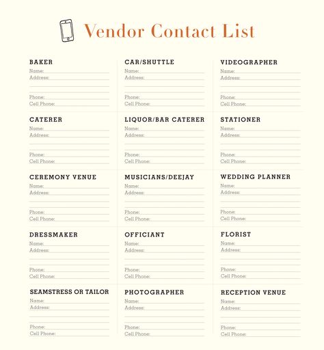 Wedding Coordinator Checklist, Printable Wedding Planning Checklist, Wedding Planning Checklist Printable, Budget List, Event Planning Tips, Event Planning Business, Montana Wedding, Contact List, Wedding Vendor