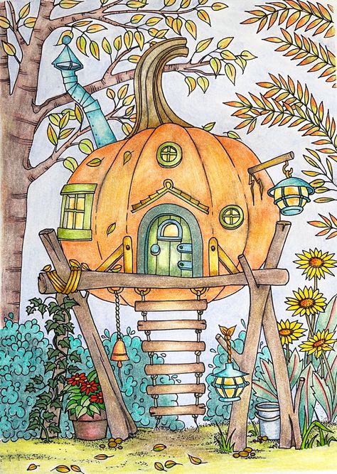 Pumpkin House Painting, Drawing Ideas Whimsical, Fairy Houses Drawing, Fairy Tree Houses Drawing, Fairy Cottage Drawing, Pumpkin House Drawing, Tiny House Drawing, Cute Fairy Drawings, Fairy House Painting