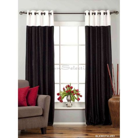 Indian Selections Signature Black and White ring top velvet Curtain Panel - Piece (84 Inches - matching lining 60 x 84 inches (152 x 213 cms)), Size matching lining 60 x 84 inches 152 x 213 cms White Velvet Curtains, Black And White Ring, Black And White Rings, Signature Ring, Black Curtains, Curtain Material, Lined Curtains, Velvet Curtains, White Curtains