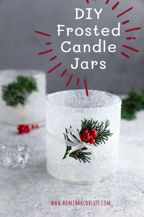 Diy Winter Candle Holders, Epsom Salt Jars Diy, Diy With Candle Jars, Christmas Votive Holders Diy, Christmas Epsom Salt Jars, Epson Salt Christmas Jars, Diy Candle Design Ideas, Christmas Candle Jars Craft Ideas, Epsom Salt Ornaments