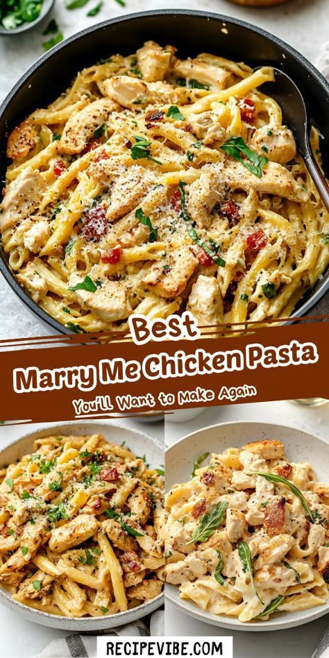 Looking for a delicious Marry Me Chicken Pasta Recipe? This creamy chicken and pasta dish is perfect for dinner. Whip it up in no time and make your meal unforgettable! Marry Me Chicken Penne Pasta, One Pan Marry Me Chicken Pasta, One Pan Chicken And Pasta, Merry Me Chicken Pasta Recipe, Mary Me Chicken And Pasta, Marry Me Chicken Pasta Recipe, Healthy Fall Meals Dinners, Chicken Breast With Pasta, Fun Pasta Recipes