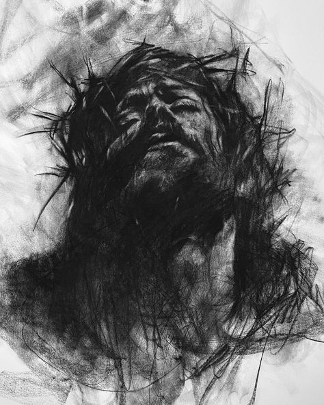 ‘Suffering Redeemer‘ Charcoal on paper 92lb (250 gsm) 22 x 30” (55.88 x 76.2cm) Josh Hernandez, Mad Charcoal, Charcoal Artwork, Live Drawing, Art Charcoal, Charcoal Sketch, The Marshall, Scottsdale Arizona, Fantastic Art