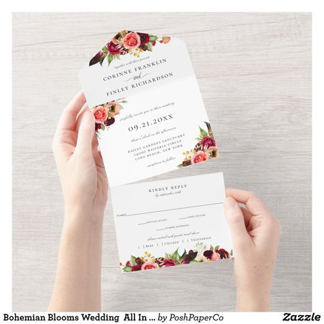 Bohemian Blooms Wedding All In One Invitation All In One Wedding Invitations, Popular Wedding Invitations, Orange Blush, Rsvp Postcard, Fall Wedding Invitations, Fall Wedding Colors, Wedding Invitations Rustic, Wedding Invite, Wedding Matches