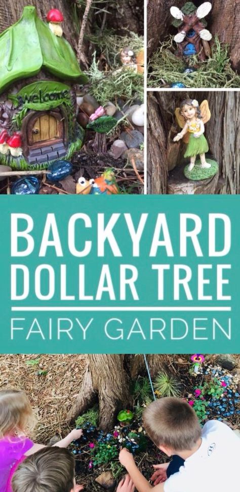 Dollar Tree Fairy Garden, Tree Fairy Garden, Kids Fairy Garden, Garden Crafts For Kids, Tree Fairy, Diy Fairy Garden, Backyard Garden Diy, Garden Ideas Cheap, Fairies Garden