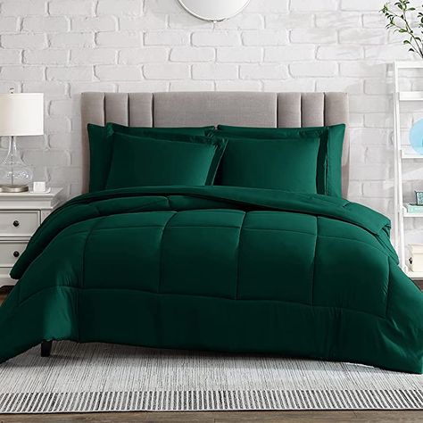 Dark Green And Black Bedroom, Emerald Green Bedding, Room Ideas For Boys, Green Comforter, Bed Comforter Sets, Twin Xl Bedding, King Comforter Sets, Warm Down, American Home