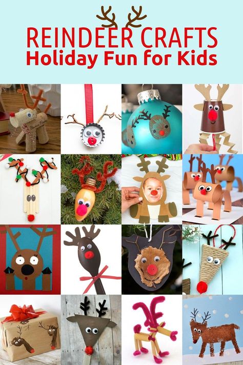 Get your kids in the holiday spirit with these fun and festive reindeer craft ideas. There is something for everyone – ornaments, gifts, decorations, and even a flying Rudolph! Reindeer Ornaments Diy, Crafts For Adults Christmas, Rudolph Ornaments, Kids Crafts Summertime, Cheap Kids Crafts, Rudolph Crafts, Ornaments For Kids To Make, Kids Christmas Decorations, Reindeer Crafts