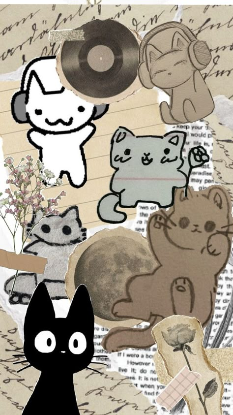 Cat Drawing Wallpaper Aesthetic, Wallpaper Backgrounds Drawings, Cute Collages Wallpaper, Cute Wallpapers Aesthetic Cat, Wallpaper Cool Aesthetic, Aethestic Backgrounds, Cat To Draw, Cat Wallpapers Aesthetic, Cute Cat Wallpaper Aesthetic