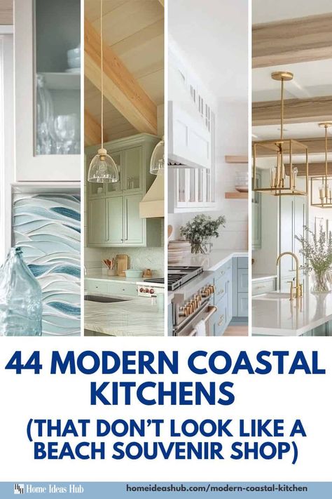 44 Modern Coastal Kitchen Design Ideas (2025 Inspiration) Coastal Kitchens Australia, Beach Souvenir Shop, Beach Condo Kitchen, Single Wall Kitchen, Beachy Kitchens, Coastal Kitchen Ideas, Modern Coastal Kitchen, Sophisticated Coastal, Beach Souvenirs