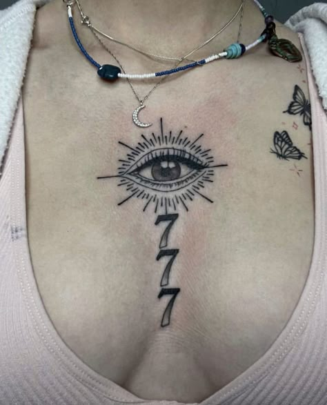 Neck Tats Women Words, Eye Neck Tattoos Women, Cool Eye Tattoos, Throat Tattoo Stencil, Emo Tattoos For Women, Sternum Tattoo Female, Emo Tattoo Ideas, Third Eye Tattoo Ideas, Chest Tattoo Girl