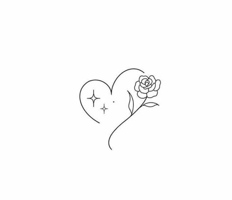 Rose And Heart Tattoo Ideas, Heart Made Of Flowers Tattoo, Rose And Star Tattoo, Rose Flash Tattoo, Floral Heart Tattoo Design, Hearts Tattoos For Women, 2 Inch Tattoo Ideas, Girly Tattoo Designs, Heart Flower Tattoo