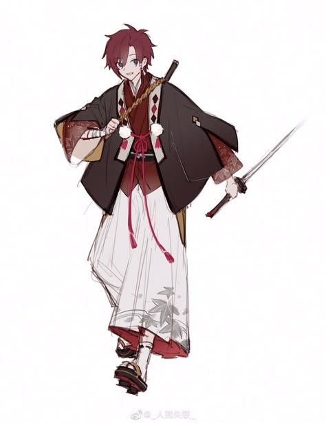 Inazuma Outfits Genshin Male, Japanese Male Character Design, Japanese Clothes Drawing, Japanese Character Design Male, Japanese Oc, Traditional Japanese Clothing Male, Mens Traditional Wear, Japanese Traditional Clothing, Genshin Oc