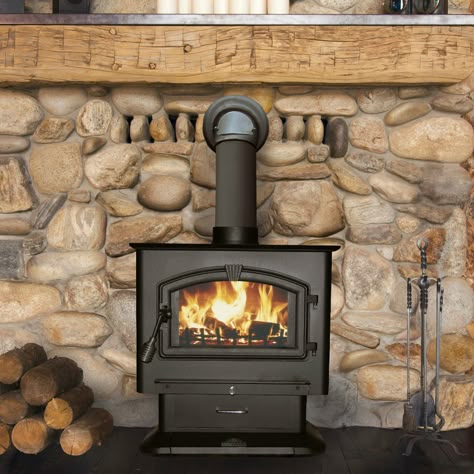 Beautiful stone firewall for woodstove Wood Stove Surround, Stove Surround, Stove Hearth, Wood Stove Hearth, Stove Ideas, Log Cabin Furniture, Wood Stove Fireplace, Wood Pellet Stoves, Cabin Furniture