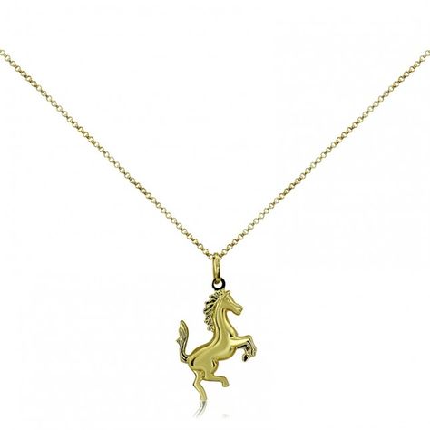 Yellow Gold Ferrari Horse Pendant F1 Necklace, Ferrari Necklace, Ferrari Jewelry, Ferrari Horse, Ferrari Accessories, Ferrari Merch, Classic Gold Jewelry With Horse Design, Classic Necklace With Horse Design For Gift, F1 Gifts