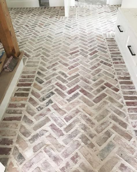 How to Design a Mortar Washed Brick Floor | Hammers N Hugs Victorian Flooring, Brick Floors, Floor Options, Mudroom Flooring, Brick Floor, Walkways Paths, Brick Flooring, Brick Patterns, Sunrooms