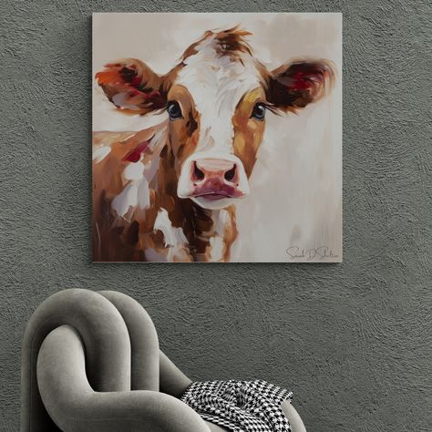 Hand painted Cow Print on Premium Canvas Farmhouse Wall Decor Artwork for Ranch House Country Interior Decor for Farmer Gift for Cow Lover Baby Animal Painting, Cow Paintings On Canvas, Cow Paintings, Cow Artwork, Highland Cow Painting, Art Markers Drawing, Cow Art Print, Farmhouse Paintings, House Country