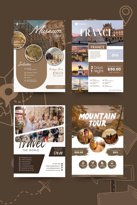 Highlight your travel services with a stylish brown and white collage design. Perfect for showcasing destinations, exclusive packages, and travel deals, this elegant poster is ideal for capturing wanderlust and attracting new clients.

#travelservice #posterdesign #brownandwhite #travelposter #collagedesign #holidaydeals #wanderlust #travelagency #vacationpackages #graphicdesign White Splash Effect, Tour Packages Design, Services Poster, Poster Promo, Service Poster, Elegant Poster, Collage Travel, White Collage, Splash Effect