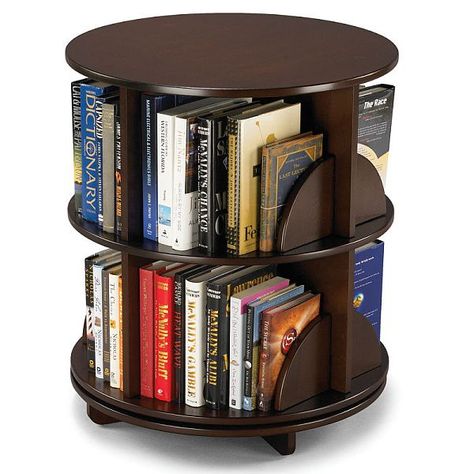 Crazy Bookshelves, Spinning Bookshelf, Rotating Bookcase, Bookshelf Table, Revolving Bookcase, Bookshelf Ideas, Hammacher Schlemmer, Wood Bookcase, Reading Nooks