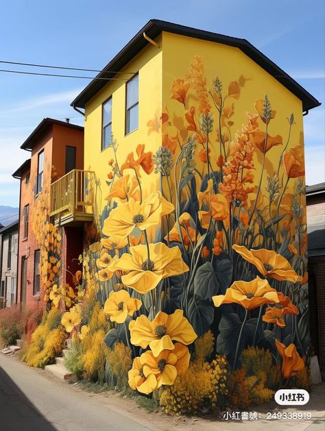 Mural On House Exterior, Garden Mural Outdoor Wall Art, Large Outdoor Wall Art, Exterior Murals, Mural Inspiration, Garden Mural, Wall Street Art, Ceiling Murals, Colorful Murals