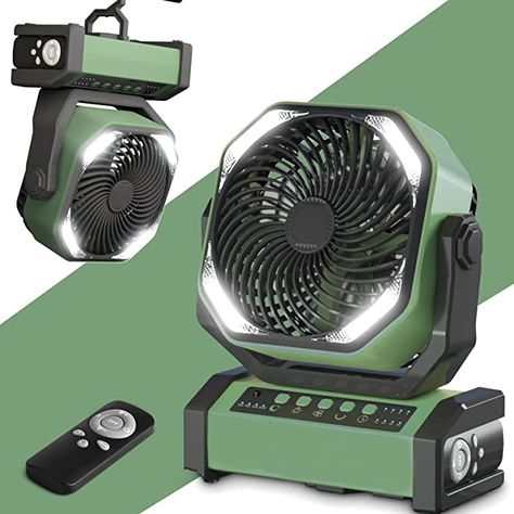 Camping Fan with LED Light, 20000mAh Rechargeable Battery Powered Outdoor Tent Fan with Remote,Light and Hook, Personal USB Desk Fan for Camping/Fishing/Power Outage/Hurricane/Worksite Survival Skills Emergency Preparedness, Tent Fan, Camping Fan, Best Camping Gear, Camping Tools, Outdoor Fan, Desk Fan, Camping Lanterns, Portable Fan