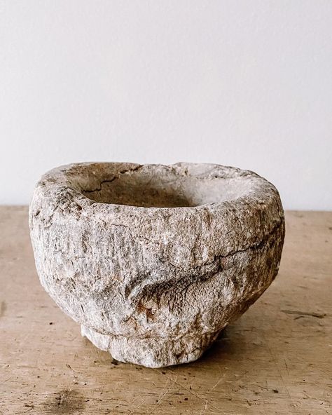 Project Kalaā: Vintage Stone Mortar Bowl; Age: 60-70 years; Height: 10cm; Length: 10 to 20cm. Originally used to grind spices in Indian households, our vintage stone mortar bowl adds rustic texture to any space. It’s perfect as a catchall for small treasures or as a unique vessel for burning smudge sticks. Hypertufa Pots, Lime Wash Walls, Wabi Sabi Japandi, Atelier Design, Flower Orchid, Flint Hills, Stone Candles, Concrete Bowl, Marble Ceramics