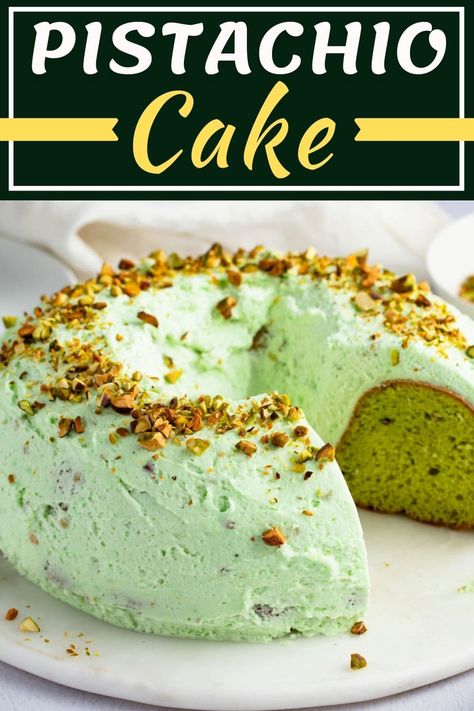 This pistachio cake is light, moist, and packed with pistachio flavor. Learn how to make this easy recipe, plus, get recipes for delicious frosting options, too! Pistachio Buttercream Frosting, Mini Pistachio Cake, Pistachio Dessert Cake, Pistachio Desert, Pistachio Bundt Cake, Pistachio Pudding Cake, Cakes 2023, Kalakand Recipe, Pistachio Cake Recipe