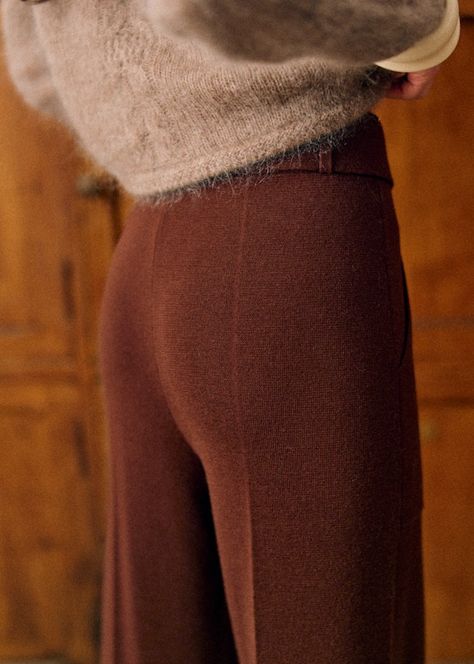 Marius Trousers - Mocha - Merino Wool - Sézane Museum Outfits, Museum Outfit, Knitted Trousers, Beachy Chic, 2024 Wishlist, Trousers Jeans, Denim T Shirt, Wool Trousers, Fabric Patch