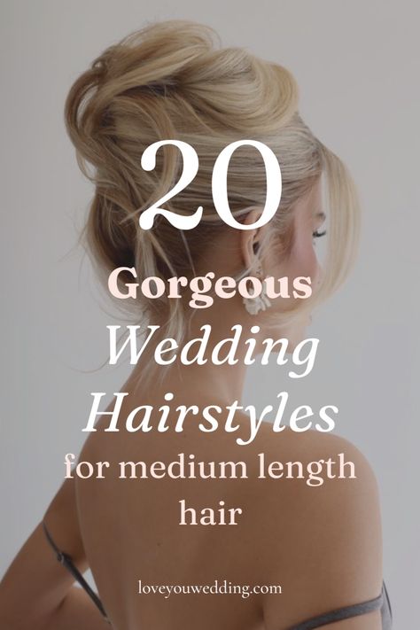 Looking for your dream wedding hairstyle for medium length hair? Whether you’re looking for mid length bride hairstyles that are down, half up half down, updo, or with veils, we have the perfect bridal hairstyles for medium length. From curly, wavy, straight, and shoulder length bridal hair, we have the best medium length wedding hair for brides. Wedding Hair Styles For Strapless Dress, Older Bride Hair Over 50, Wedding Hairstyles For Fine Hair Half Up, Bridal Hair For Shoulder Length Hair, Side Hairstyles Wedding Medium Length, Half Up Half Down Wedding Hair Short Shoulder Length, Bride Hairstyles Half Up Half Down Medium Length, Bridal Hair Shoulder Length, Wedding Hairstyles Half Up Half Down Medium Length