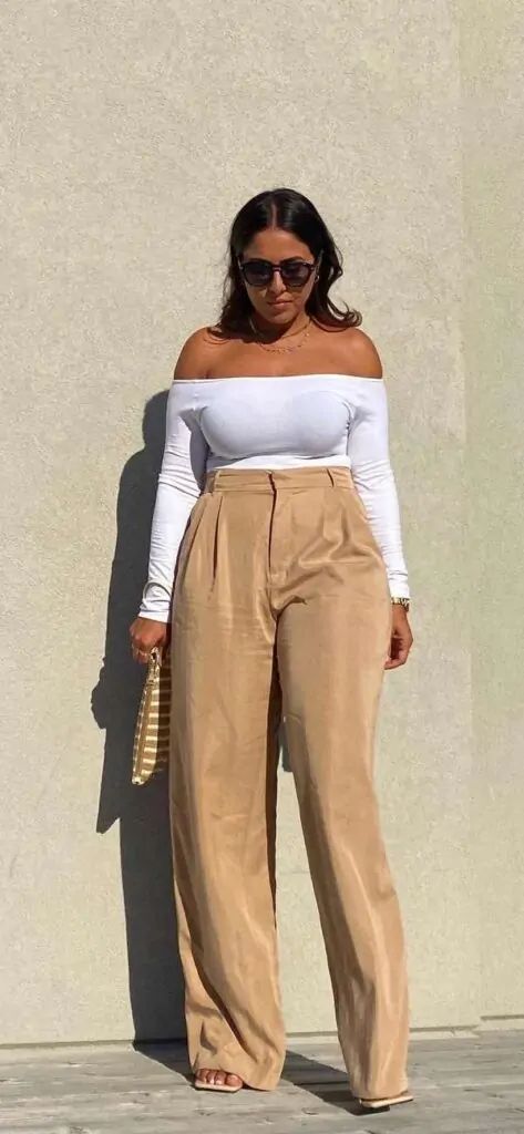 How To Style Pallazo Pants, Pallazo Outfit Palazzo, Pallazo Outfit, Palazzo Pants Outfit Casual, Wedding Pants Outfit, Outfit Palazzo, Tops For Palazzo Pants, Tailored Pants Outfit, Palazzo Outfit