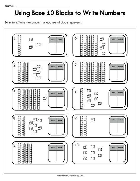 Base 10 Activities, Base 10 Blocks Printable Free, Counting By Tens Worksheet, Base 10 Block Activities, Backyard School, Blocks Activities, Base Ten Activities, Base 10 Blocks, Numbers Worksheet