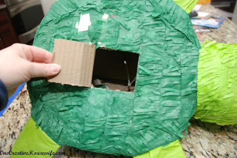 One Creative Housewife: How To Make A Pull-String Pinata From A ... Make A Pinata Diy, Making A Pinata Diy, Alternative To Pinata, Pinata Alternative, Pull String Pinata Diy, Pull Pinata Diy, Pull Pinata, Diy Pull Pinata, Minecraft Pinata