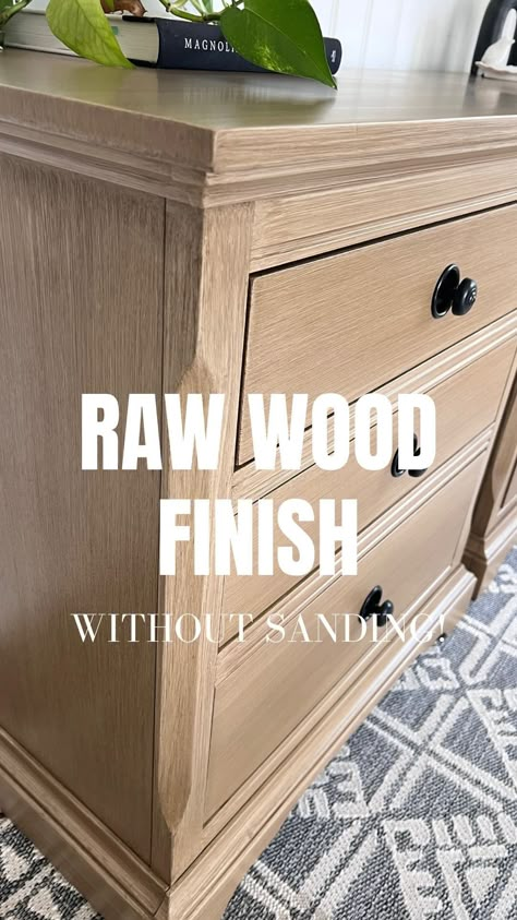 Maddison McCurdy | Furniture Refinishing & DIY | This Raw Wood Finish was really intimidating at first! I kept seeing other furniture refinishers try it and I thought “there’s no way I can... | Instagram Refinishing Outdoor Wood Furniture, Stain Furniture Diy Wood, Raw Wood Look With Paint, Paint For Furniture Without Sanding, Best Paint For Furniture Without Sanding, Restaining Wood Furniture Dark To Light, Sanding Furniture Tips Wood, Pottery Barn Sausalito Diy, Natural Wood Finish Diy