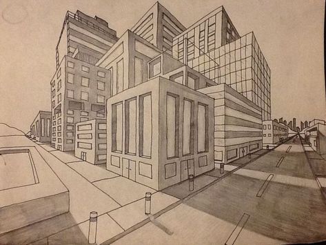 Two Point Perspective City, Perspective Building Drawing, 2 Point Perspective City, 3d Drawing Techniques, 2 Point Perspective Drawing, 2 Point Perspective, Two Point Perspective, 1 Point Perspective, Perspective Drawings