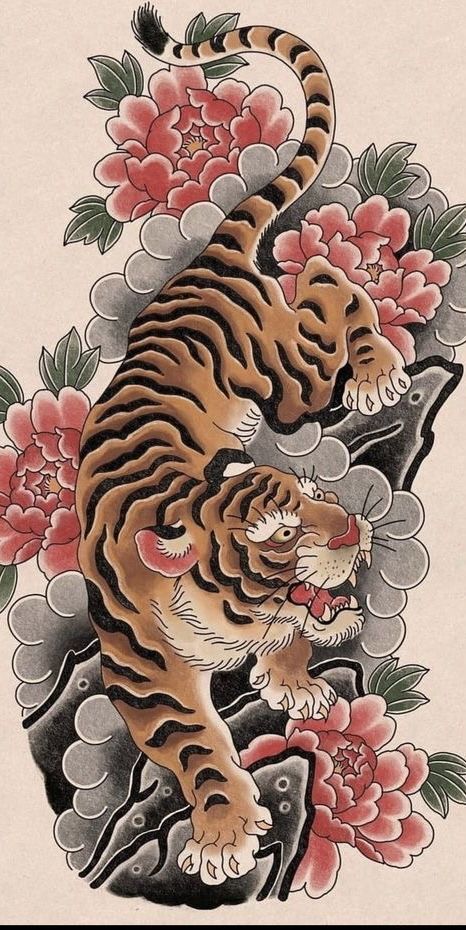 Japanese Tiger Tattoo Sleeve, Neo Japanese Tattoo Designs, Tiger Arm Tattoo, Tiger Sleeve Tattoo, Japanese Cat Tattoo, Raijin Tattoo, Japanese Tiger Tattoo, Tiger Tattoo Sleeve, Tattoo Japanese Style