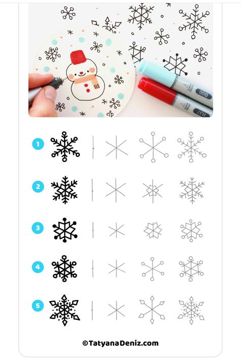 Basic Snowflake Drawing, Snowflake Tutorial Drawing, Winter Wonderland Drawing Ideas, Snow Flakes Drawing Simple, How To Draw A Snowflake Easy, Snow Flake Draw Easy, Snowflake Doodles Simple, Simple Snowflake Drawing, How To Draw Snowflakes