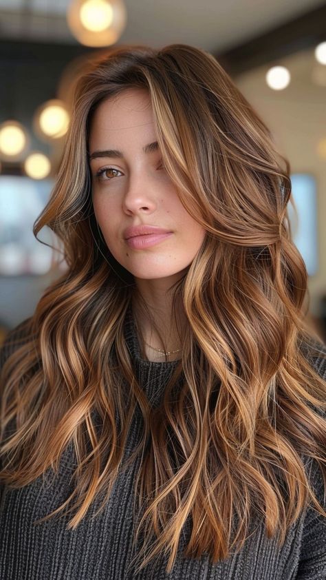 Brightened Brown Hair, Balayage For Brown Hair Caramel, Brown With Blonde And Red Highlights, Autumn Color Palette Hair Colors, Copper Foils Hair, Red Head With Lowlights, Honey Brown Red Hair, Caramel Glaze Hair, Brown Auburn Hair With Highlights