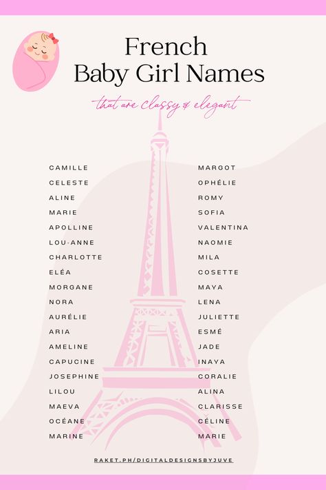 Looking for the classy and elegant french girl names for your little ones? I'm glad you're here! Transport yourself to the romantic streets of Paris with our curated collection of French girl baby names! From timeless classics to chic modern choices, each name carries a touch of elegance and charm. Whether you're drawn to the sophistication of "Amélie" or the grace of "Élise," our digital product is your passport to finding the perfect name for your little mademoiselle. French Girl Names Aesthetic, Girl Names French, French Girl Names, Lets Make A Baby, French Names, Elegant Names, French Baby Names, French Baby, Baby Names And Meanings