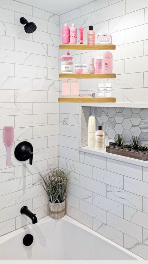 #pink #beauty #skincare#shower#essentials# wallpaper #shower#love#cute#follow#like#fyp#preppy#homedecor#thatg rl#inspo#shuffles Bathroom Preppy, Preppy Bathroom Decor, Essentials Wallpaper, Preppy Bathroom, Aesthetic Bathroom Ideas, Dorm Bathroom, Shower Essentials, Bathroom Makeovers, Aesthetic Bathroom