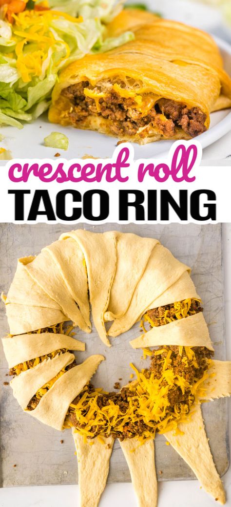 Taco Wrap Crescent Rolls, Crescent Taco Roll, Taco Meat Roll Ups, Croissant Tacos Crescent Rolls, Taco Meat And Biscuits, Pizza Ring With Crescent Rolls, Taco Croissant Ring, Chicken Taco Ring With Crescent Rolls, Taco Meat Meal Ideas