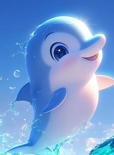 Cute Dolphin Wallpaper, Dolphin Cartoon, Dolphin Art, Cute Bunny Pictures, Cute Mobile Wallpapers, Cute Small Animals, Love Animation Wallpaper, Cute Animal Clipart, Art Gallery Wallpaper