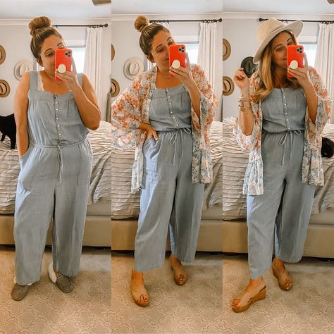 Spring Jumpsuits For Women, Jumpsuit Shoes Outfit, Jumpsuit With Kimono Outfit, How To Style A Jumpsuit Casual, Spring Button-up Jumpsuits And Rompers For Daywear, Plus Size Jumpsuit Outfit Casual, How To Style Jumpsuit Outfit Ideas, Spring Button-up Relaxed Fit Jumpsuits And Rompers, Summer Button-up Jumpsuit For Day Out