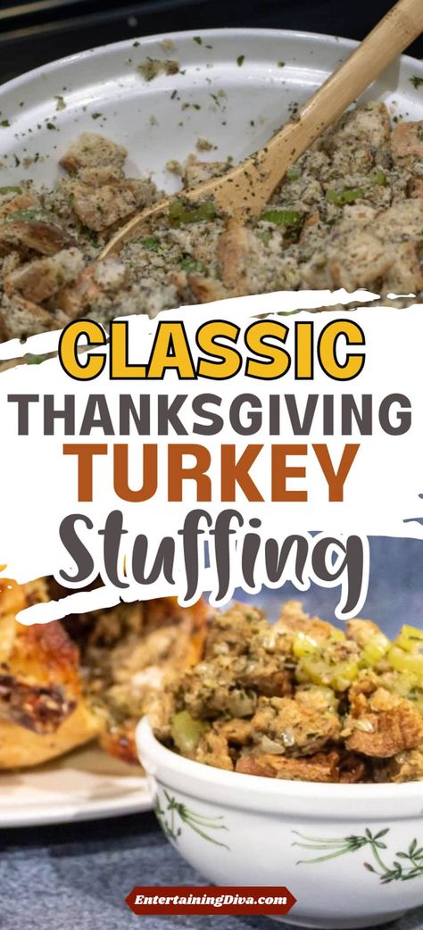 Classic Thanksgiving Turkey Stuffing | Holidays and Events Traditional Turkey Dressing, Old Fashion Turkey Dressing, Christmas Turkey Stuffing Recipes, Old Fashion Stuffing, Celery Recipes Soup, Christmas Turkey Stuffing, Turkey Dressing Recipes, Dressing For Turkey, Old Fashioned Stuffing