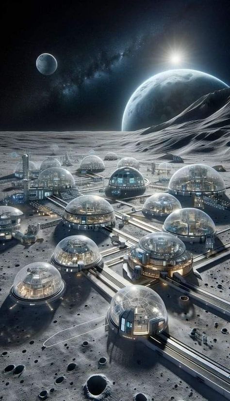 Futuristic Moon City, Space City Aesthetic, Space Architecture Concept, Space Exploration Aesthetic, Future Lifestyle Dreams, Future City Art, Futuristic City Aesthetic, Futuristic City Concept Art, Future City Concept