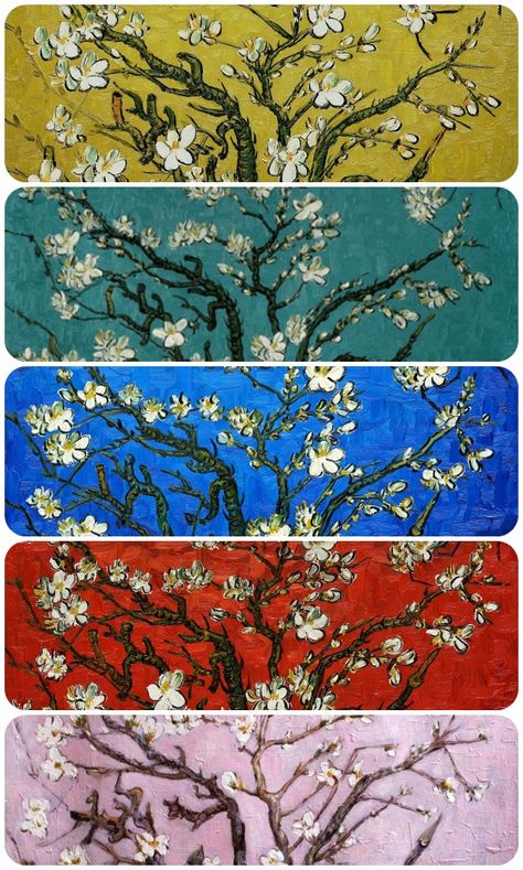 Van Gogh- Branches of an Almond Tree in Blossom. Choose your color palette at www.overstockArt.com 자작나무 그림, Painting Backgrounds, Tree Branch Art, Van Gogh Wallpaper, Van Gogh Almond Blossom, Painted Vans, Branch Art, Almond Tree, Arte Van Gogh