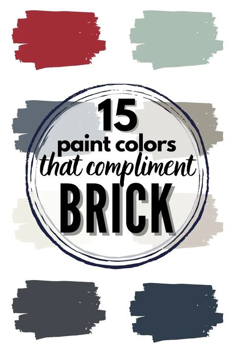 Looking for a paint color that will look good with your brick? Here are 15 paint colors that compliment red brick! #paint #paintcolor #sherwinwilliams #benjaminmoore #paintreview #paintstudy #brick Interior Paint Colors That Compliment Red Brick, Paint Colors With Red Brick Fireplace, Colors That Go With Red Brick Fireplace, Paint Colors With Brick Fireplace, Red Brick Wall Interior Paint Colors, Colors That Compliment Red Brick, Color Palette Brick Red, Red Brick Fireplace Living Room Wall Colors, Red Brick House Roof Color