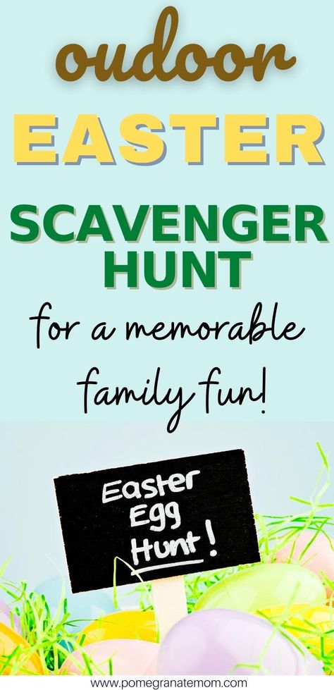 Practical tips on how to set up an Easter Scavenger hunt for kids outdoor. Easter scavenger clues for kids that will get them thinking and feeling challenged. Have your kids solve these super fun outdoor Easter scavenger hunt riddles as clues. via @pomegranatemom Diy Easter Games, Easter Egg Scavenger Hunt Clues, Outdoor Scavenger Hunt Clues, Easter Hunt Ideas, Easter Scavenger Hunt Clues, Easter With Kids, Egg Hunt Clues, Scavenger Hunt Ideas For Kids, Easter Egg Scavenger Hunt