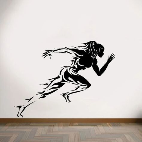 Worry Less Run More Sport Art Decals Gym Studio Wall Art Sticker Removable Vinyl Mural Running Women Wall Decals - AliExpress Gym Decals, Woman Gym, Harley Davidson Artwork, Shading Drawing, Gym Studio, Gym Wall, Studio Wall, Beauty Art Drawings, Sport Art