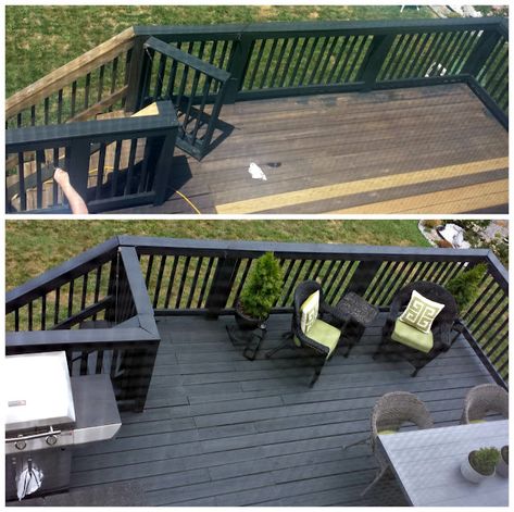 Deck Stain Ideas, Stain Deck, Deck Stain, Deck Repair, Deck Makeover, Black Deck, Deck Colors, Deck Paint, Deck Designs Backyard