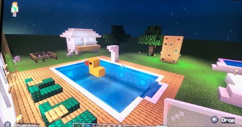 Table And Chair Minecraft, Backyard Ideas Minecraft, Pool Ideas Minecraft, Pool Table Minecraft, Backyard Minecraft Ideas, Minecraft Fishing Dock Ideas, Minecraft Bathtub, Minecraft Waterpark, Minecraft Pool Table