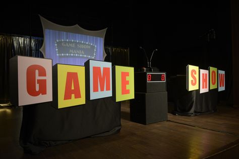 Game Show Party Ideas, Game Show Ideas, Game Show Party, Show Stage Design, Twists And Turns Vbs, Game Night Decorations, Sunday School Printables, Post Prom, Kids Stage