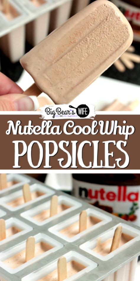 Nutella Cool Whip, Popcicles Recipes, Healthy Popsicle Recipes, Cool Whip Desserts, Healthy Popsicles, Ice Cream Popsicle, Homemade Popsicles, Popsicle Recipes, Frozen Treat